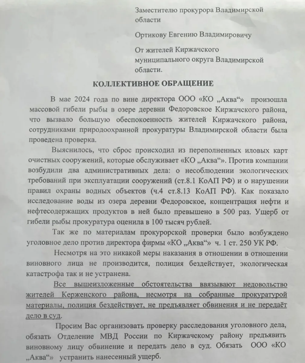 Жители Киржачского округа обратились к заместителю прокурора Владимирской области Евгению Ортикову. 