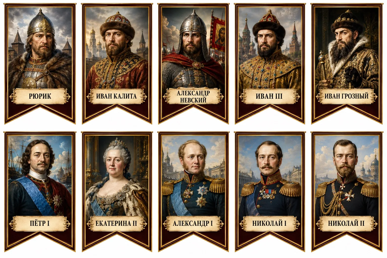 👑 Флажки с российскими правителями для кабинета истории!