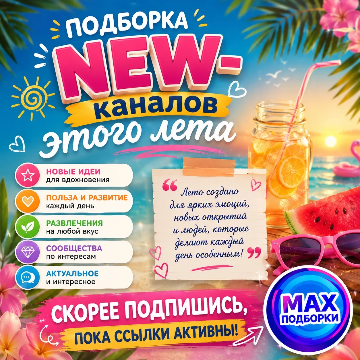 ☀️ Лето — идеальное время для новых знакомств, полезных находок и интересного контента! 
Мы собрали 
