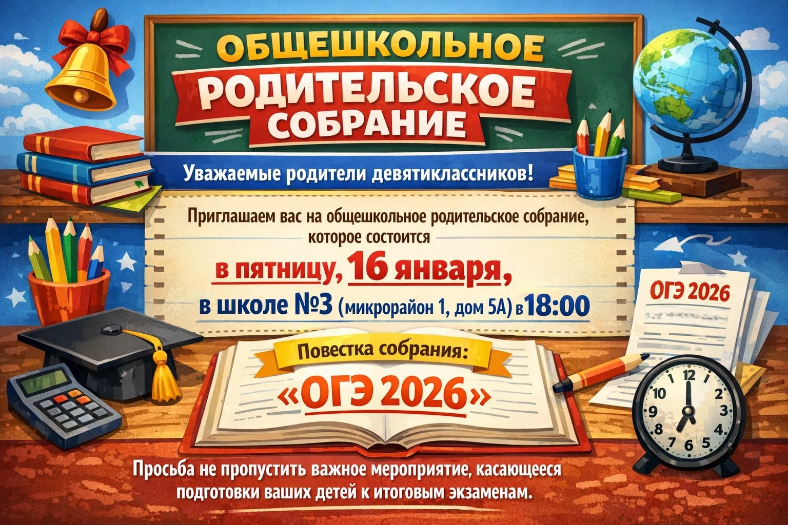 📢⚡ ОБЩЕШКОЛЬНОЕ РОДИТЕЛЬСКОЕ СОБРАНИЕ #ОГЭ2026