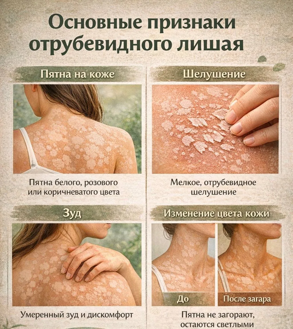 Симптомы  Основные признаки отрубевидного лишая:  ▶️Асимметричные пятна на коже. Могут быть белыми, 