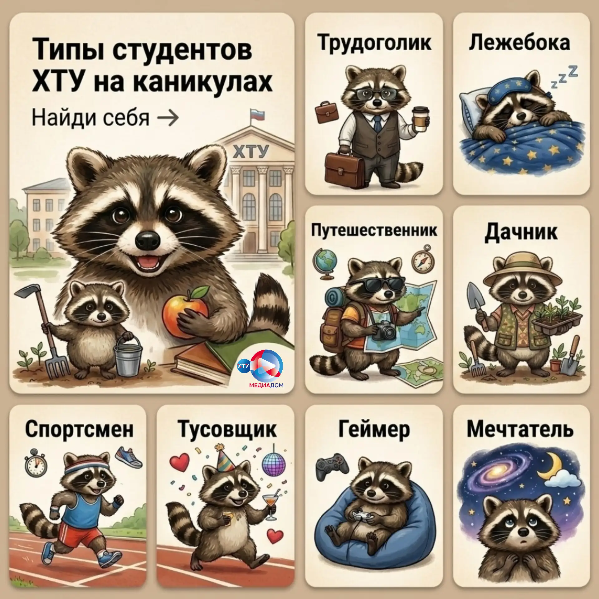 Кто ты на каникулах? 😎

Лето — время, когда каждый студент ХТУ раскрывается по-новому. Кто-то покор