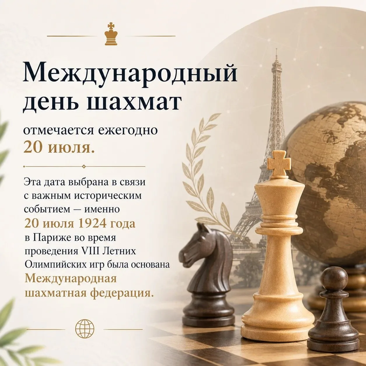 20 июля - Международный день шахмат!♟️