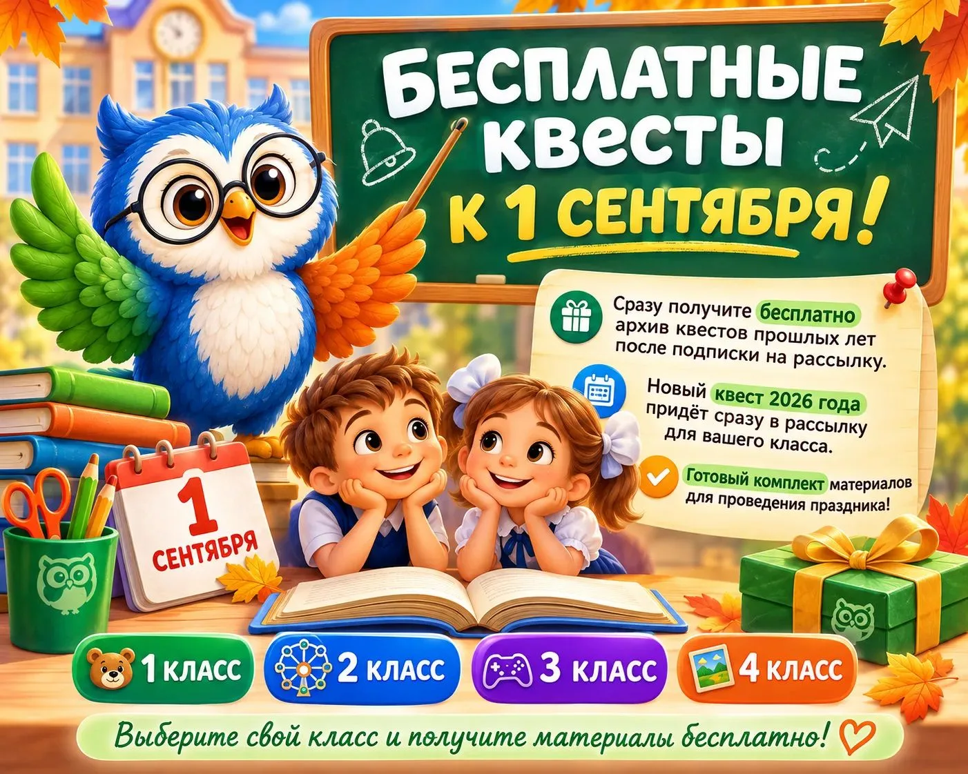 🎁 БЕСПЛАТНЫЕ квесты к 1 Сентября для учителей 1–4 классов!