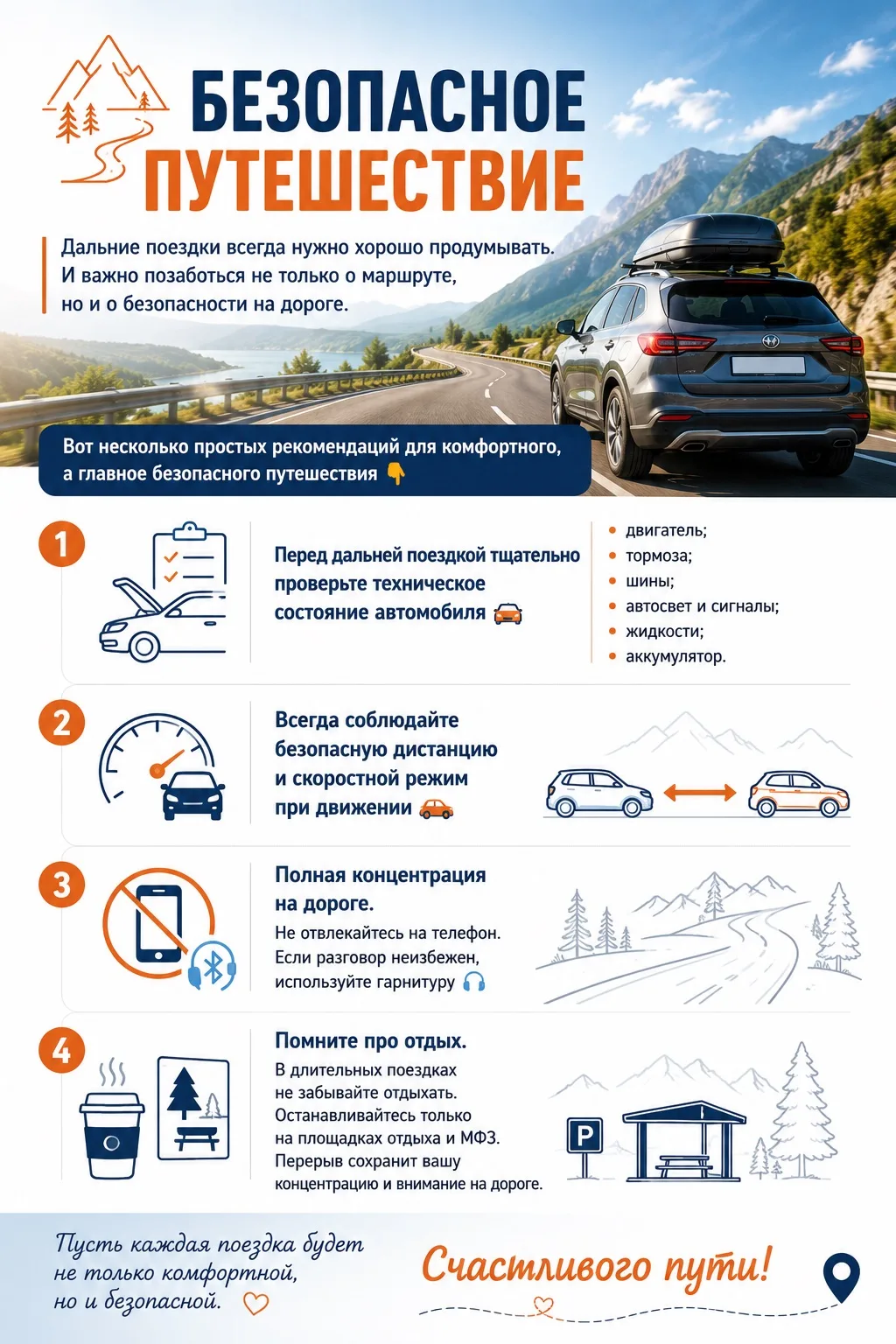 🛣️ Дальние поездки всегда нужно хорошо продумывать. И важно позаботься не только о маршруте, но и о