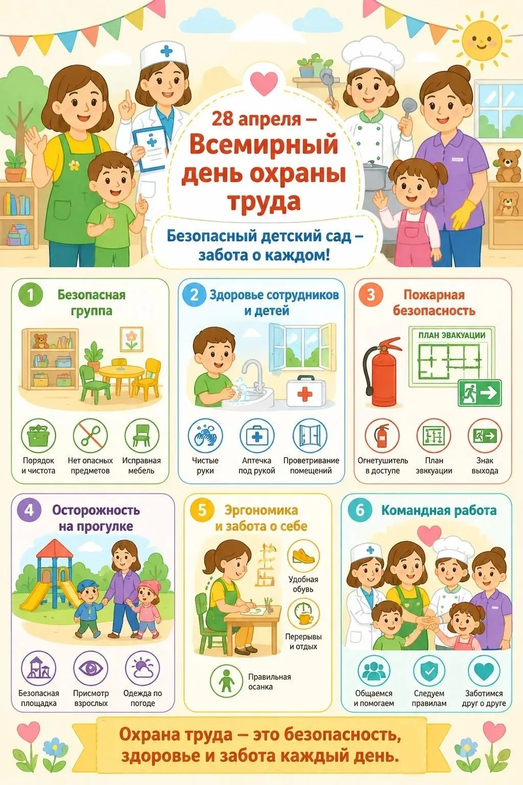 ✨ Безопасность начинается с заботы: Всемирный день охраны труда в нашем детском саду!
28 апреля весь