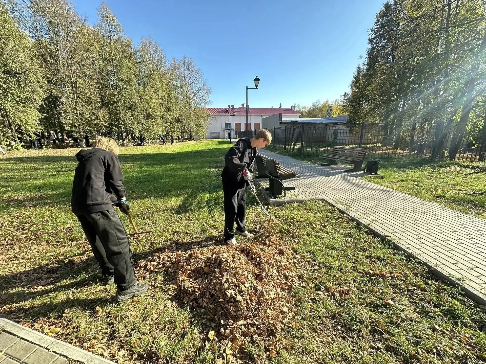 Наши ученики сегодня — настоящие герои чистоты!  Они дружно убирали листву в парке.🍃