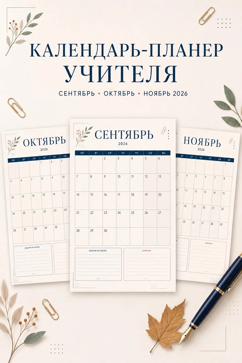 КАЛЕНДАРЬ-ПЛАНЕР УЧИТЕЛЯ НА ОСЕНЬ 2026