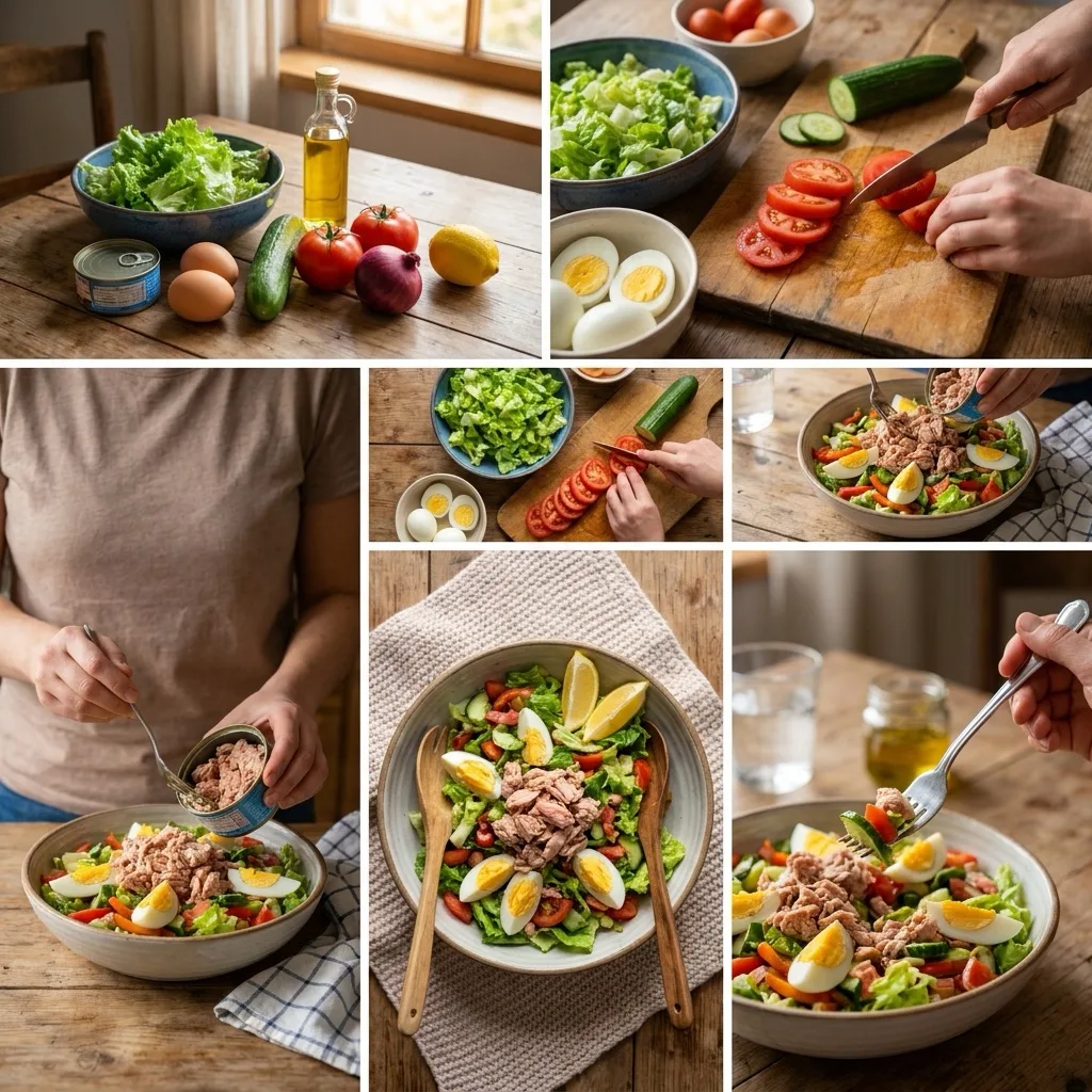 🥗 Свежий салат с тунцом, яйцом и хрустящими овощами