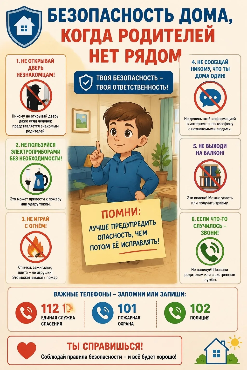 🤔Что делать, если родителей нет дома?! Не забываем о правилах безопасности💫
