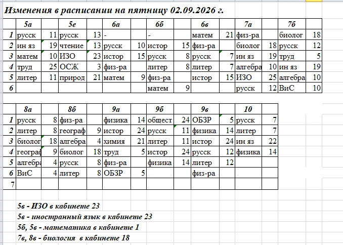 Добрый день, обратите внимание на изменения в расписании