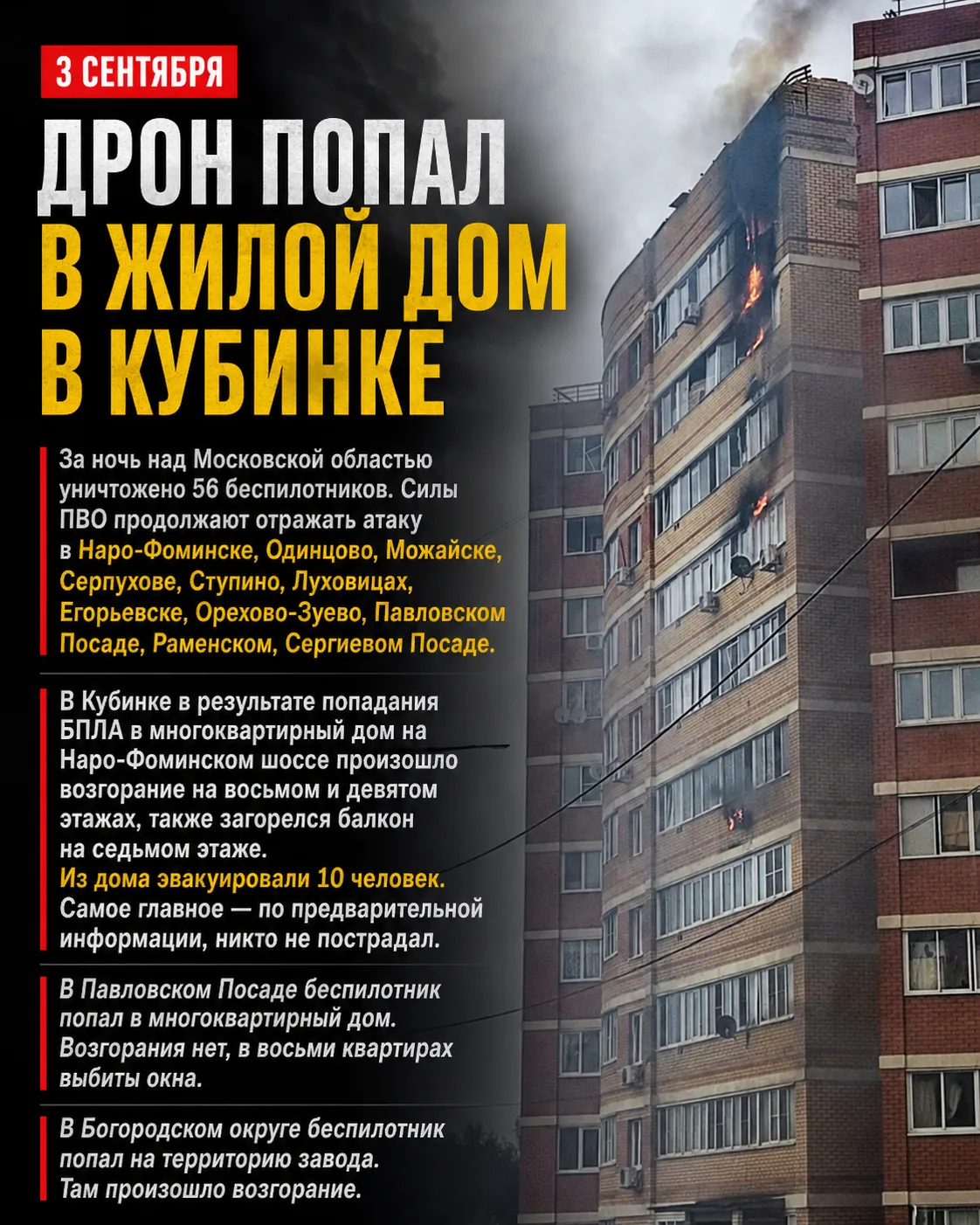 ⚡️ Дрон попал в жилой дом в Кубинке