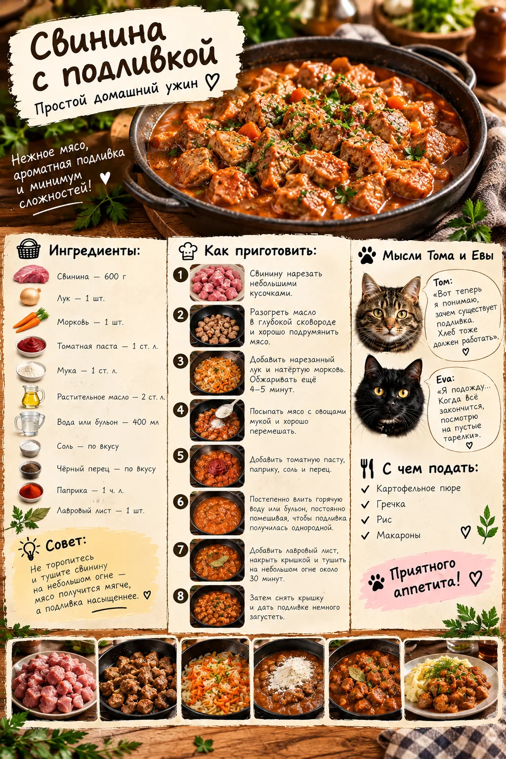 🥩🍲 Свинина с подливкой — простой домашний ужин