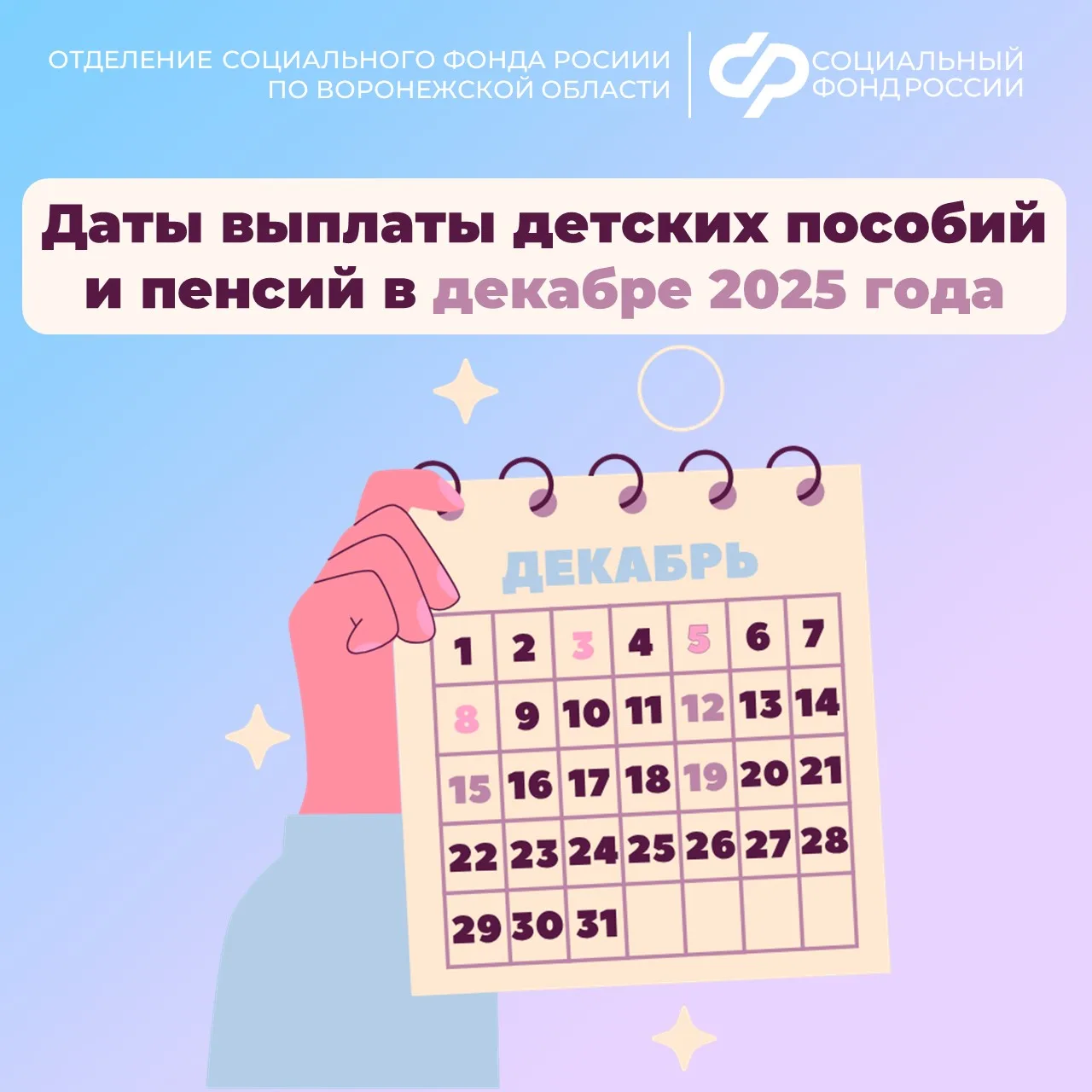 3, 5 и 8 декабря — дни зачисления выплат семьям с детьми на карты и счета  Выплата осуществляется в 