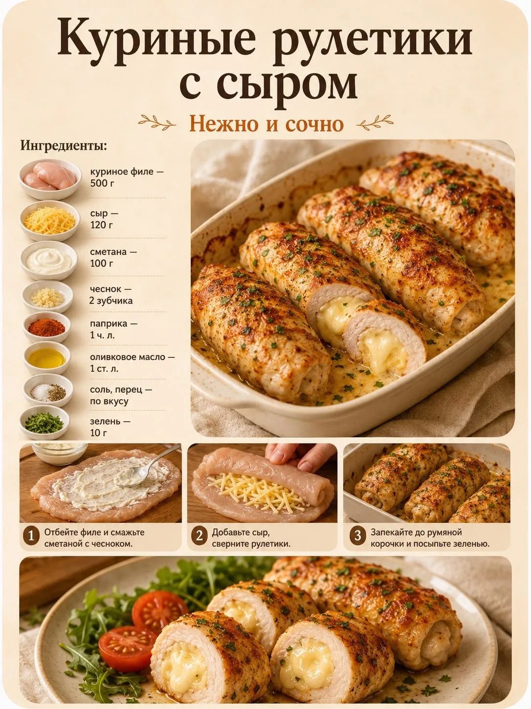 Куриные рулетики с сыром 👍🏻