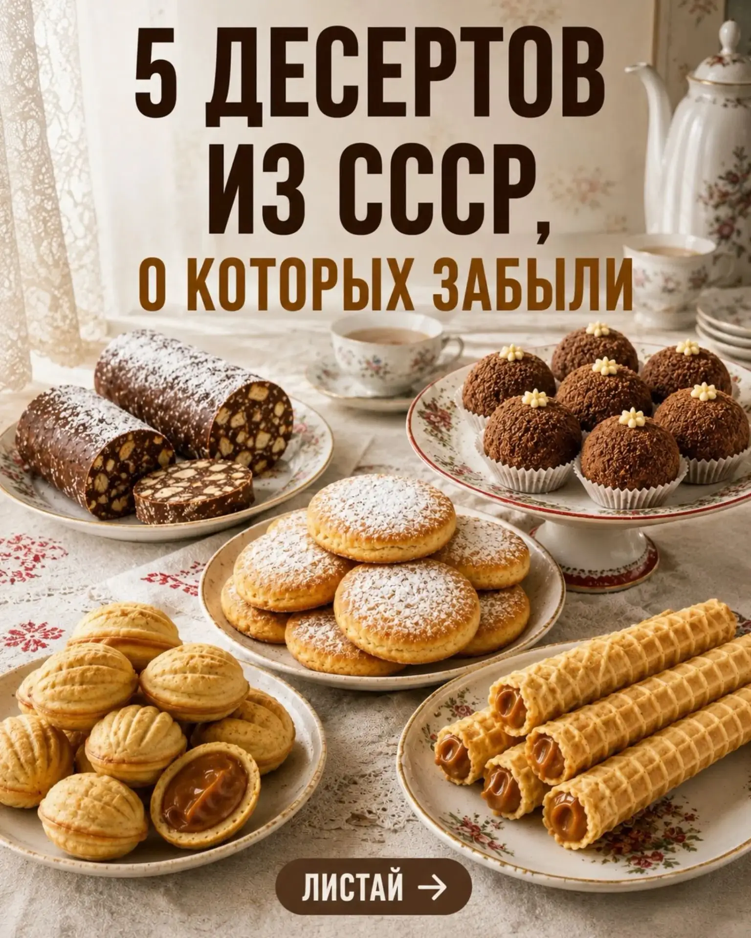 Те самые сладости из простых продуктов, которые готовили дома к чаю. Сохраняйте ✅