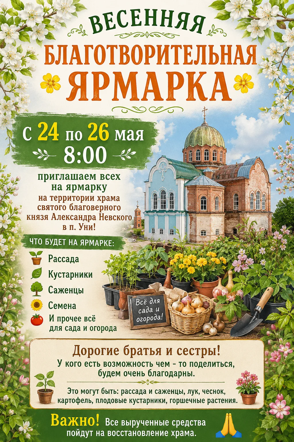 🌼 ВЕСЕННЯЯ БЛАГОТВОРИТЕЛЬНАЯ ЯРМАРКА 🌼С 24 по 26 мая приглашаем всех на ярмарку на те...