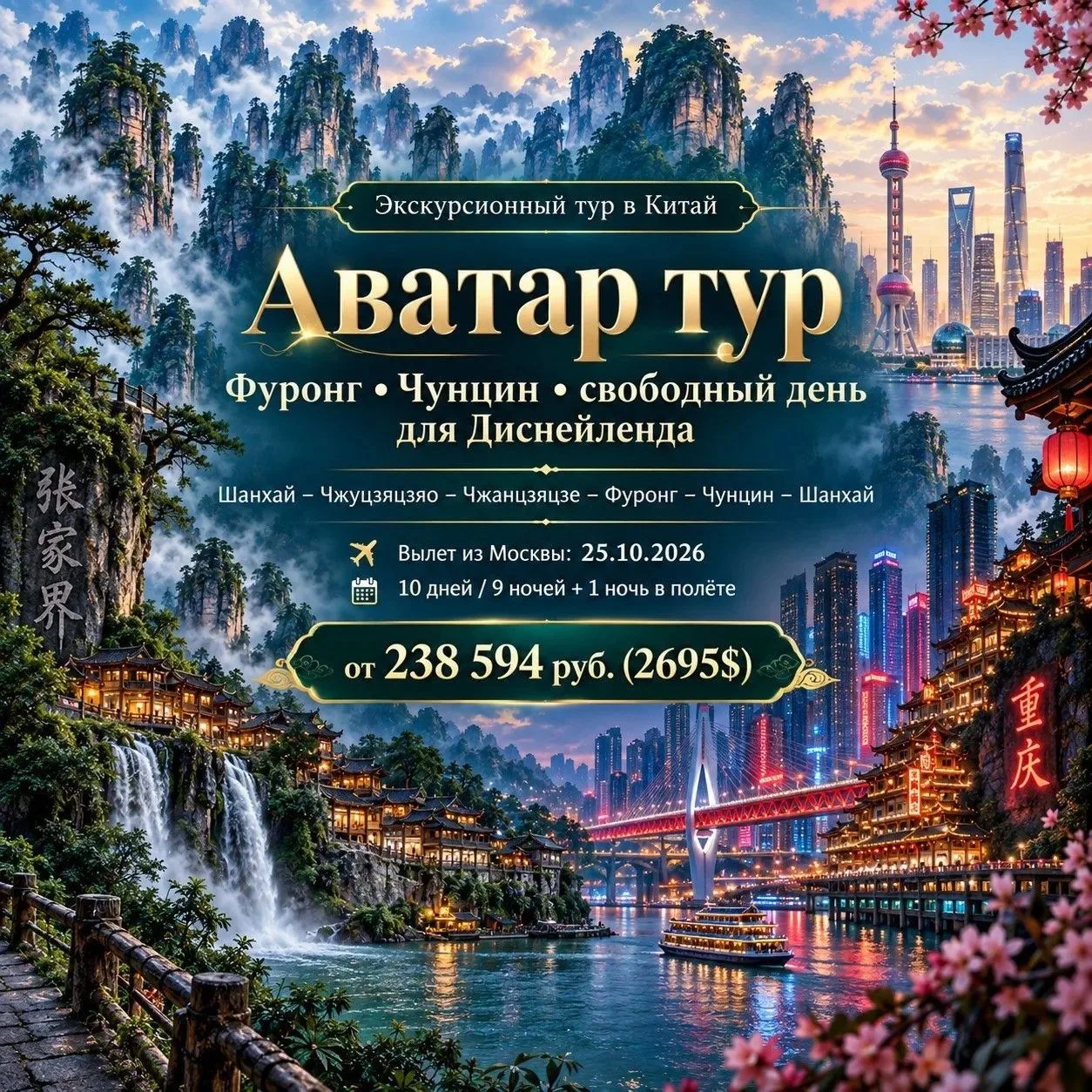 "Аватар тур" + Фуронг + Чунцин + свободный день для Диснейленда
