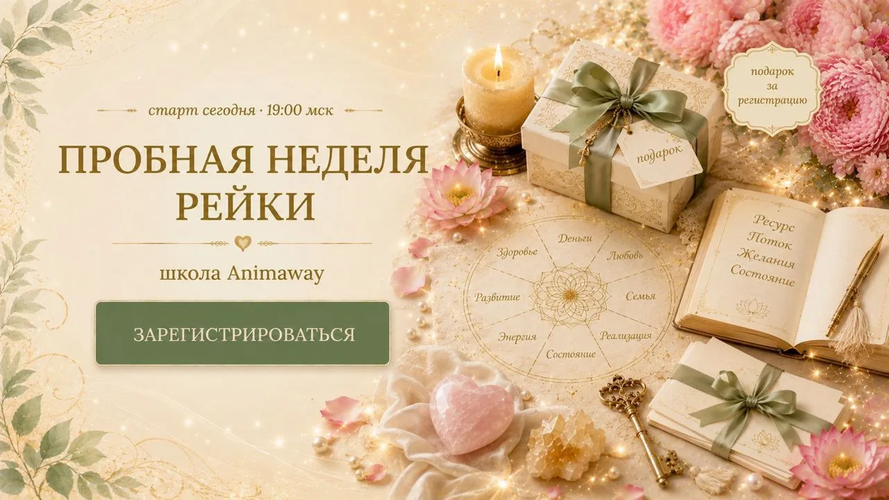Начать лучше с этого 🙏✨. 

Пробная неделя Рейки. Старт сегодня в 19:00 МСК

Вы давно хотели:

✨ вый