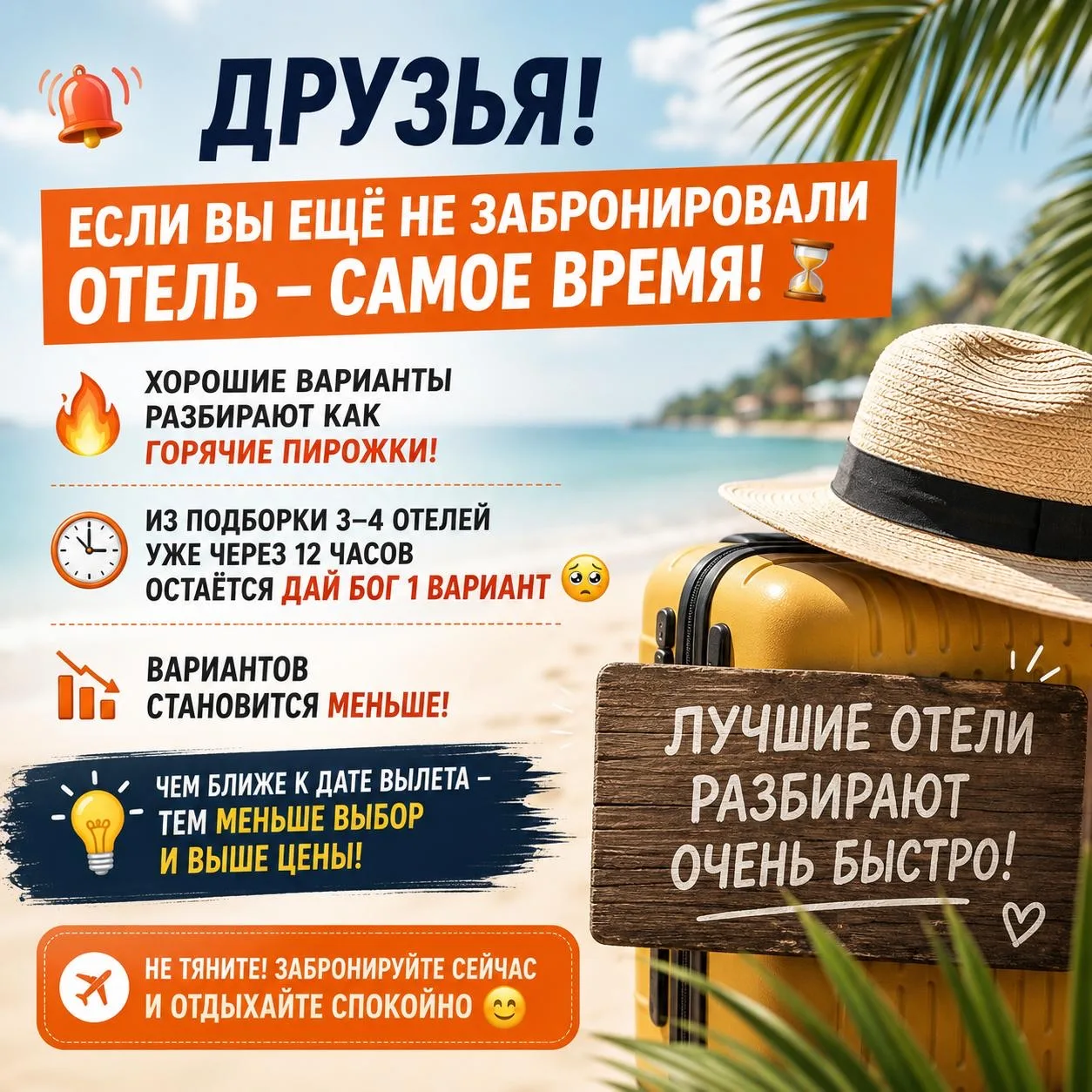 🔥 Друзья, если отпуск уже в планах, но отель ещё не забронирован — сейчас самое время заняться этим