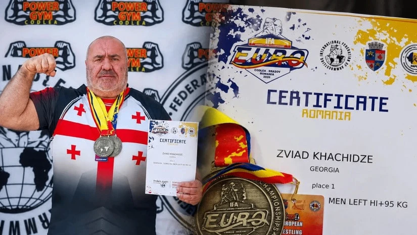 🇬🇪🥇 Грузинский ветеран Звиад Хачидзе стал чемпионом Европы по армрестлингу.

На турнире в Румынии