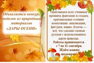 В Малиновской школе объявляется конкурс поделок из природных материалов «Дары осени»!