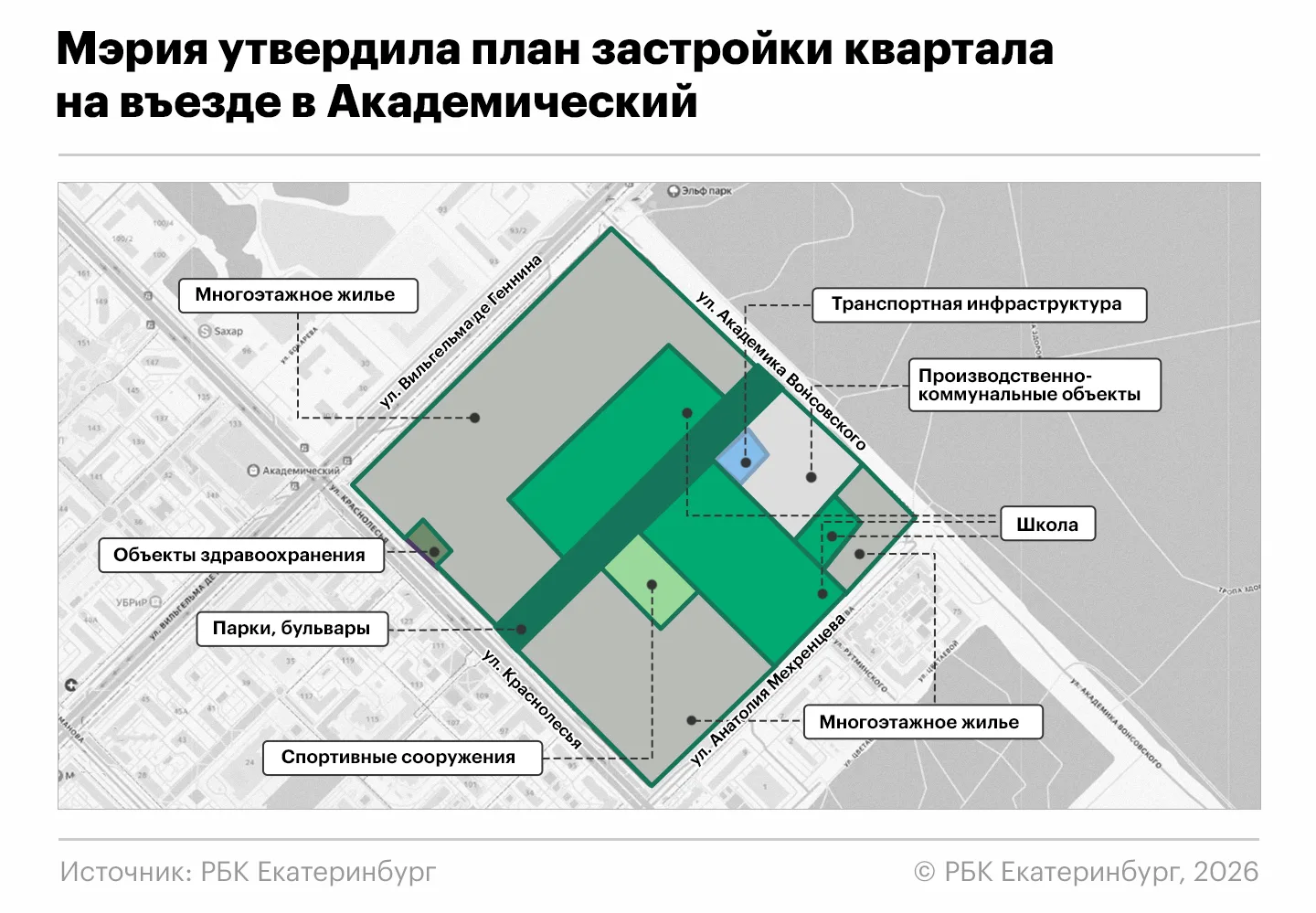 Власти Екатеринбурга согласовали план застройки квартала при въезде в Академический