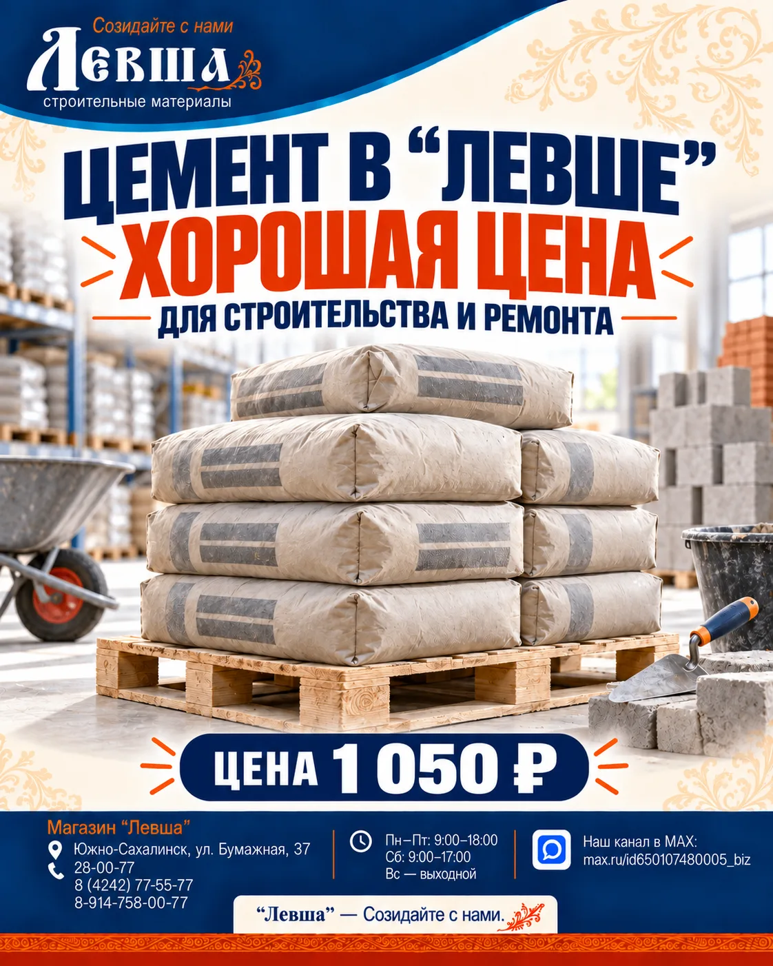 🔥 ЦЕМЕНТ — ХОРОШАЯ ЦЕНА В «ЛЕВШЕ»!