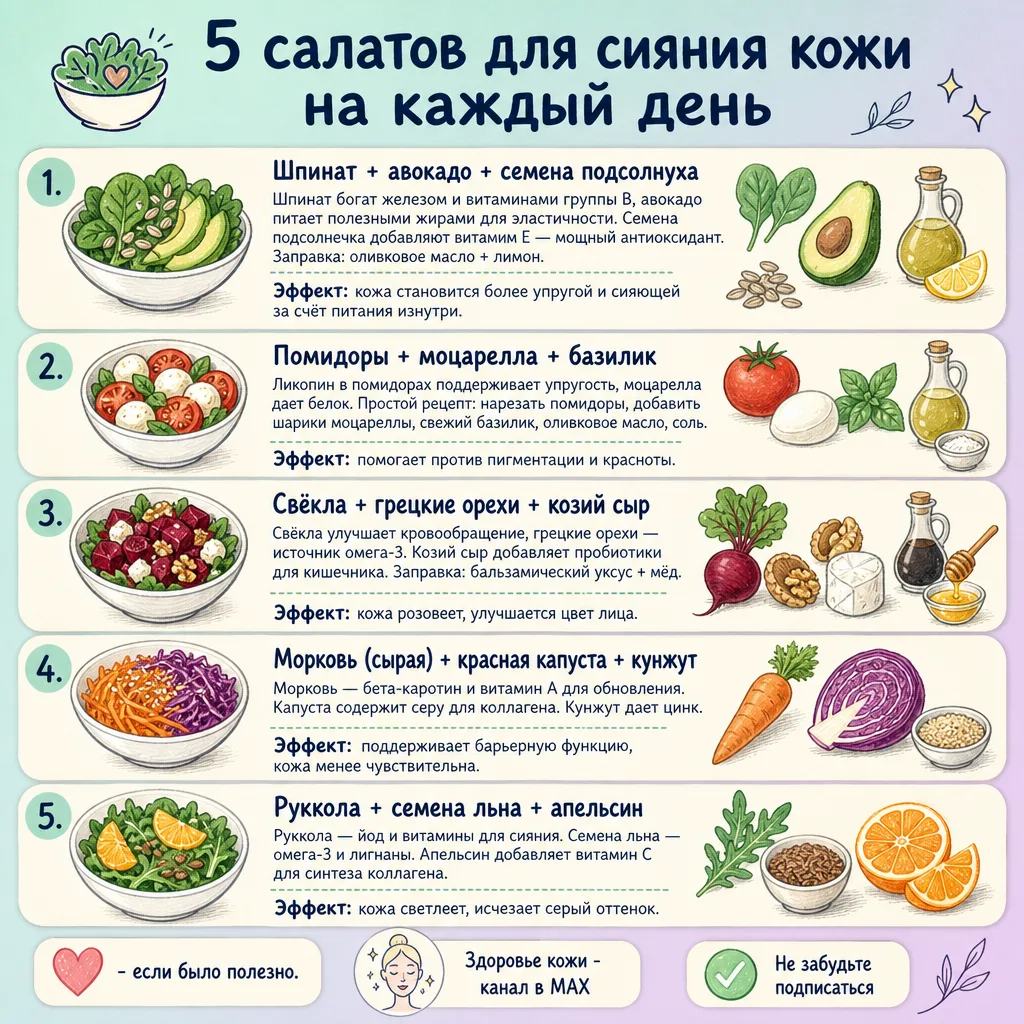 🥗 5 салатов для сияния кожи на каждый день