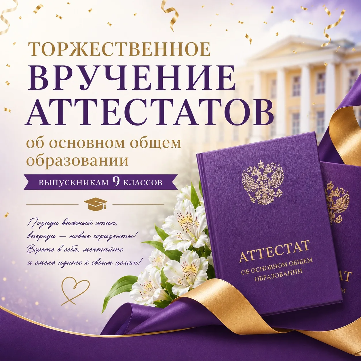 Торжественное вручение аттестатов выпускникам 9-х классов! 🎓💜

Дорогие выпускники!
Сегодня вы сдел