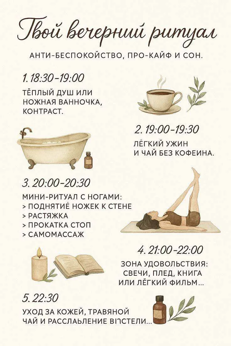 МОЙ ВЕЧЕРНИЙ РИТУАЛ 🌙

✨ время для себя
✨ спокойные мысли
✨ забота о теле
✨ благодарность за день
✨