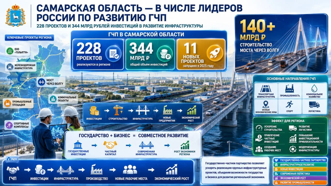 В Самарской области реализуется 228 проектов государственно-частного партнерства с общим объемом инв