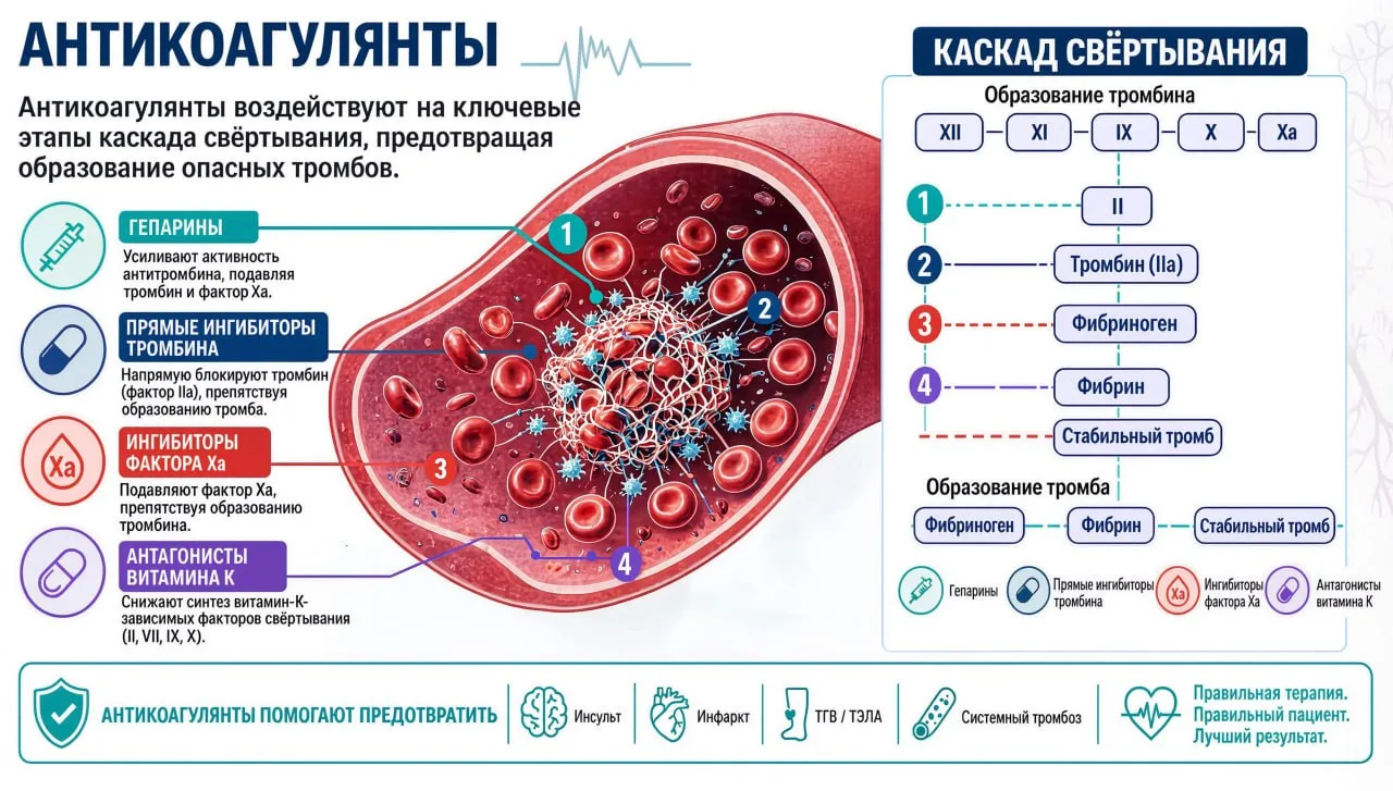 Все антикоагулянты решают одну и ту же задачу — тормозят каскад свертывания на разных е...