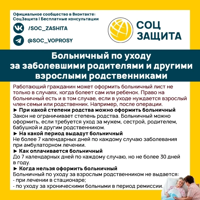 Выдадут ли больничный по уходу за заболевшими родителями и другими взрослыми родственниками.  Подпис