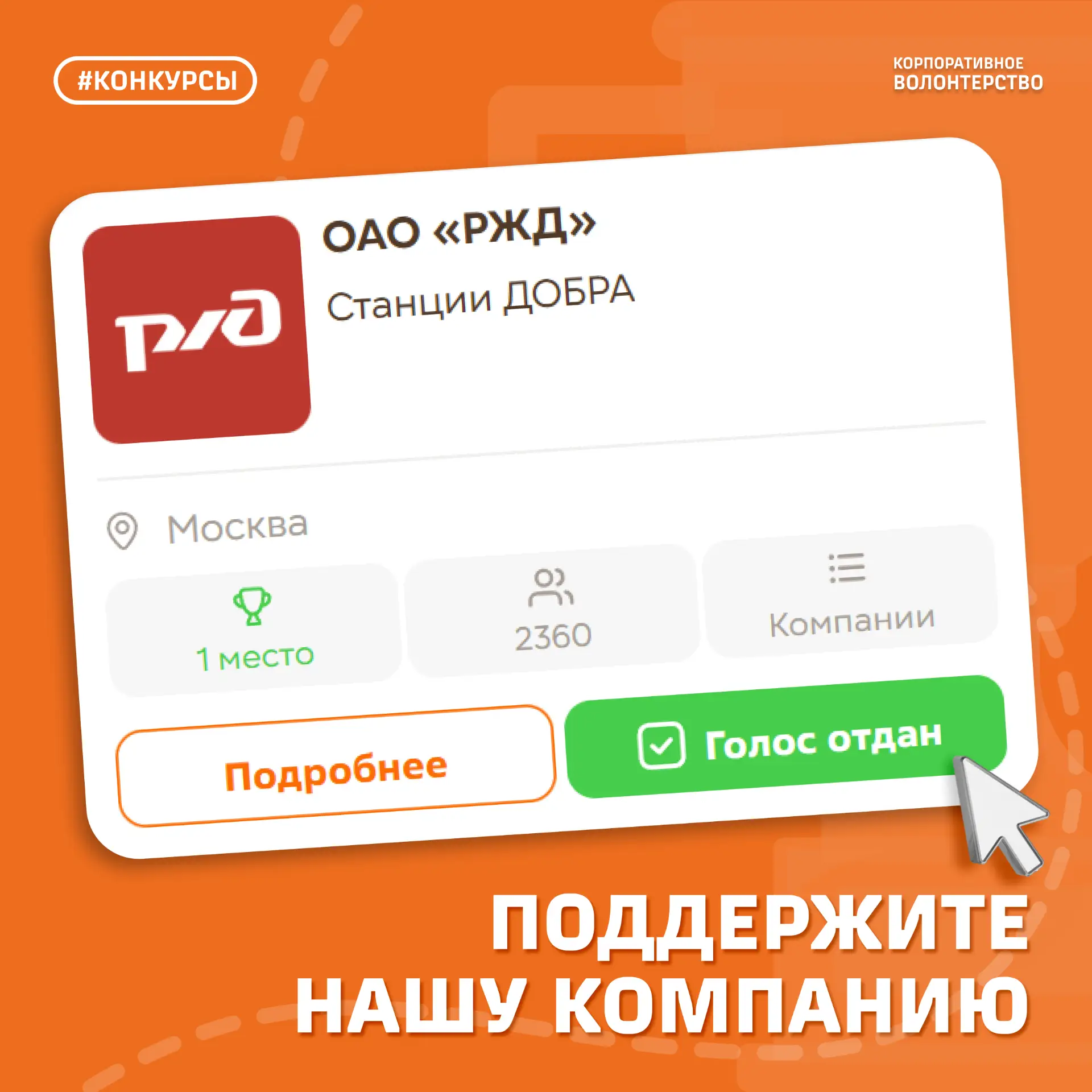 А вы уже поддержали ОАО «РЖД» на народном голосовании премии #МЫВМЕСТЕ?