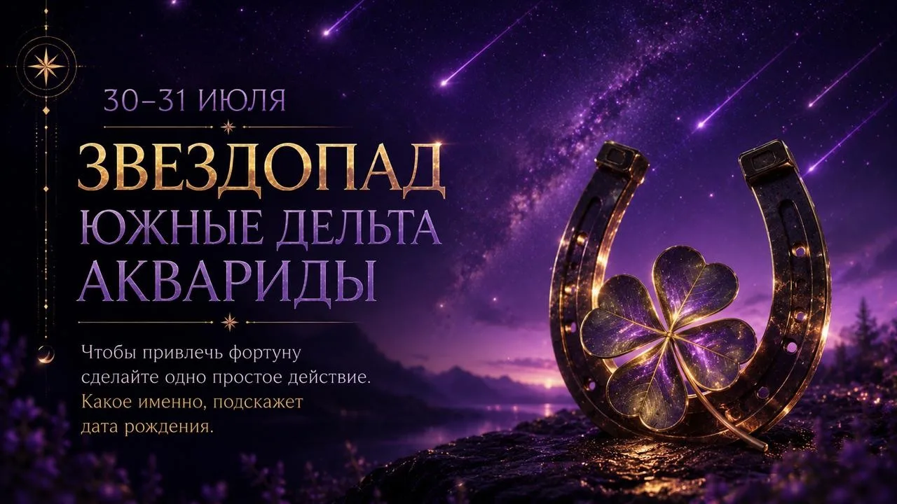 ✨ 30–31 июля звездопад Южные Дельта Аквариды открывает поток удачи. Чтобы привлечь фортуну сделайте 
