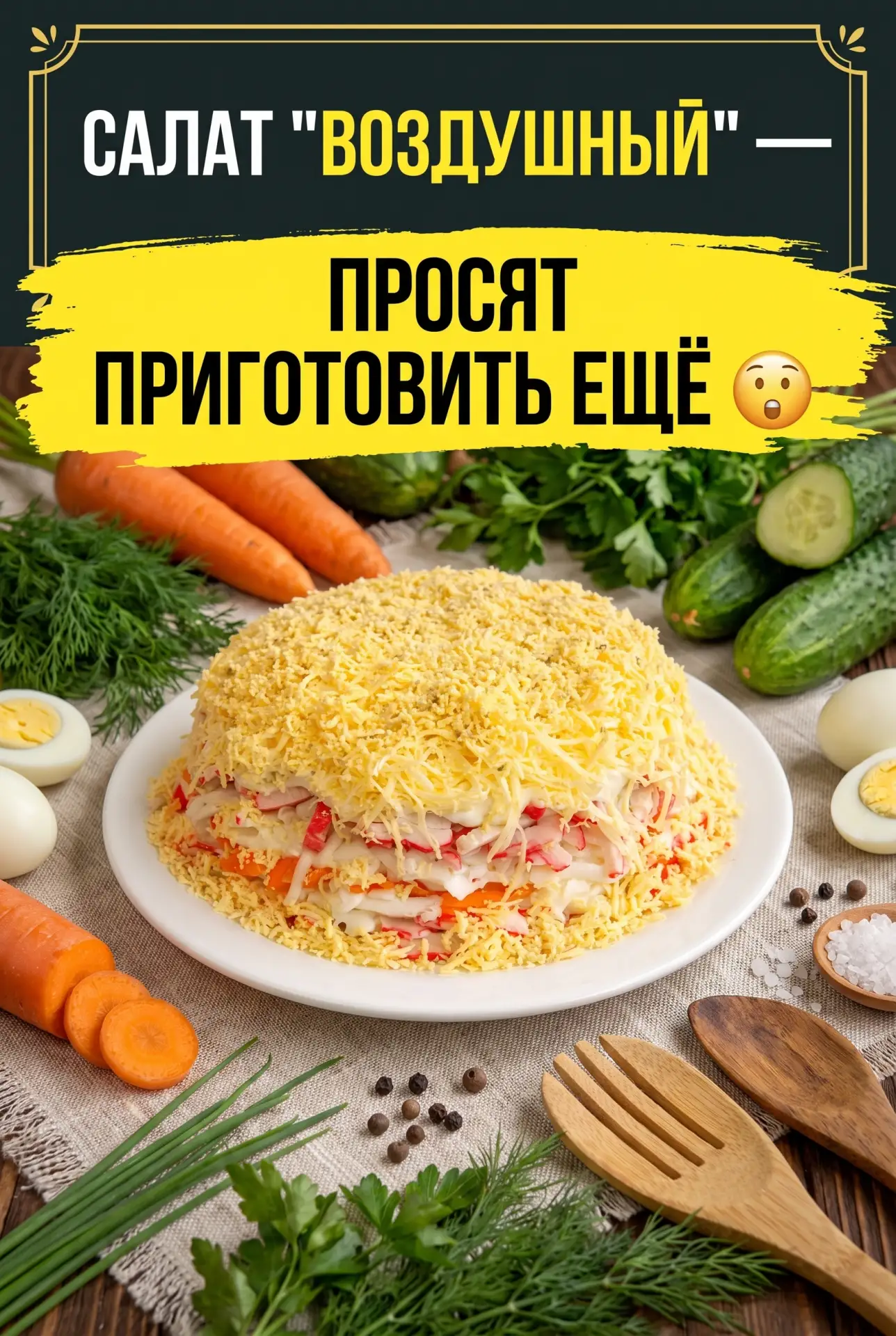 САЛАТ «ВОЗДУШНЫЙ» — ПРОСЯТ ПРИГОТОВИТЬ ЕЩЁ 😲