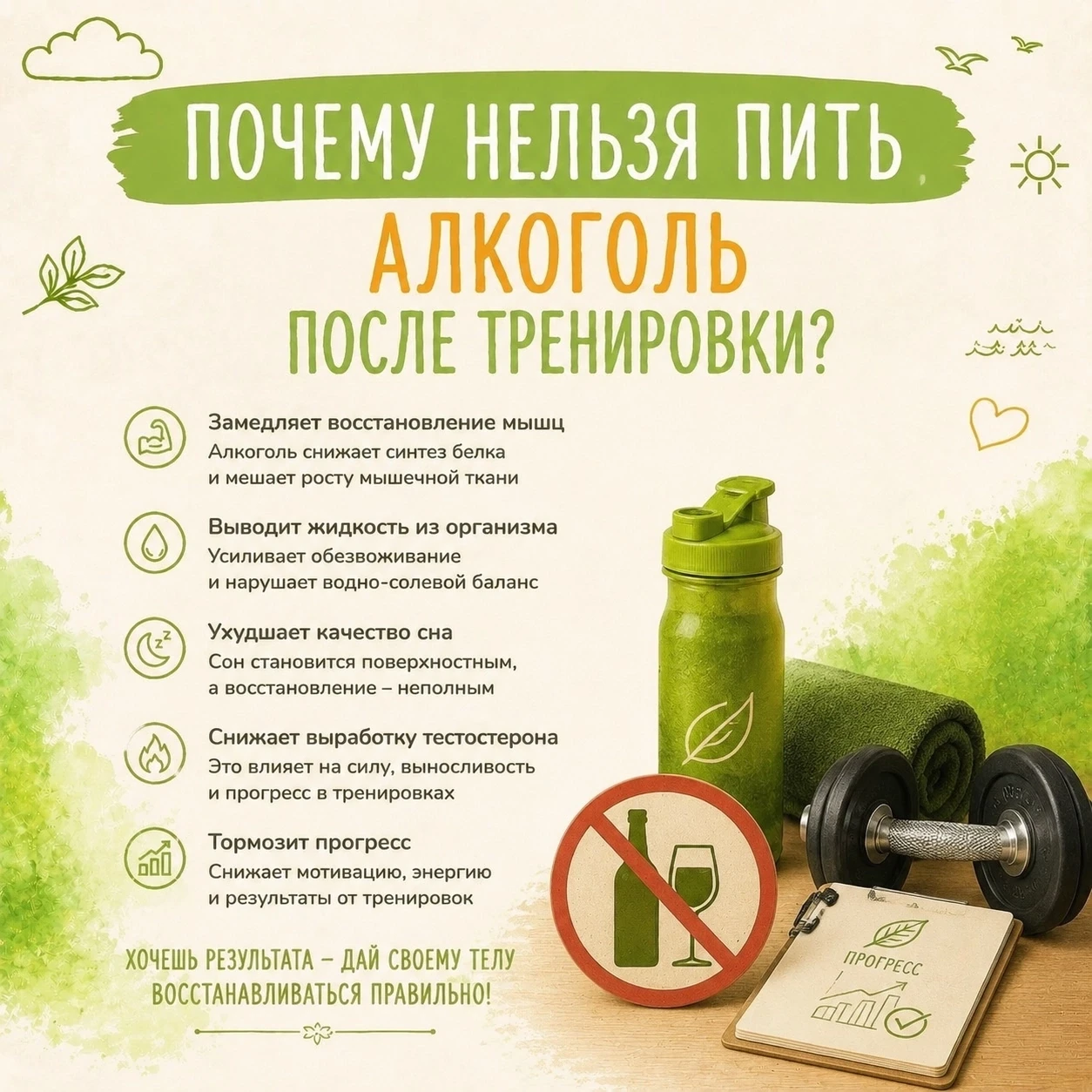 ⛔Алкоголь после тренировки - плохая идея
