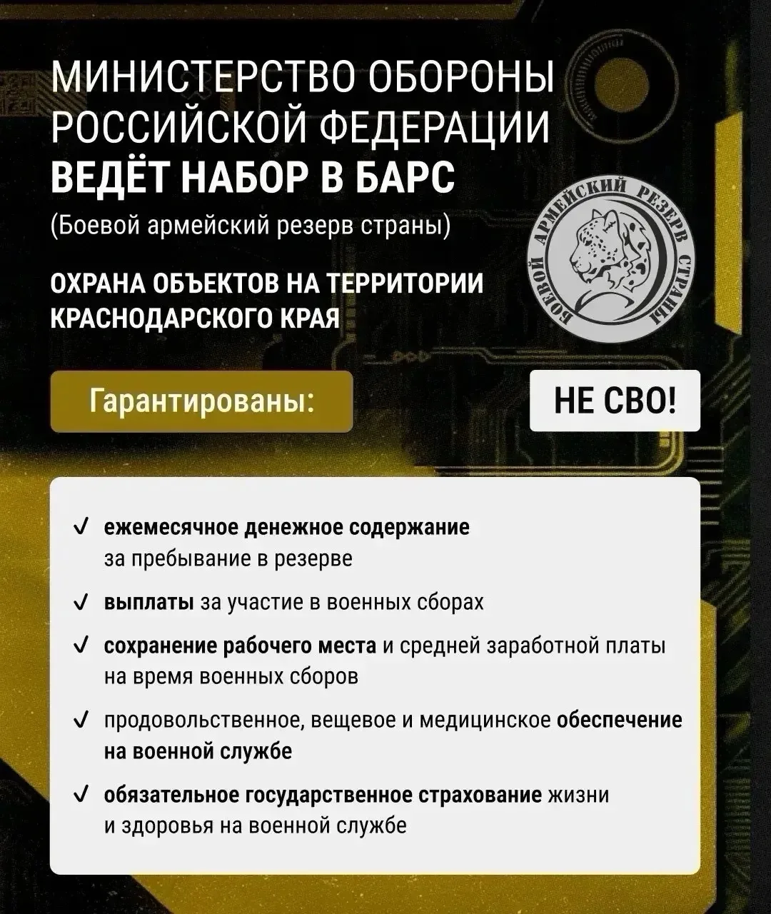 Министерство обороны Российской Федерации объявляет набор в боевой армейский резерв стр...