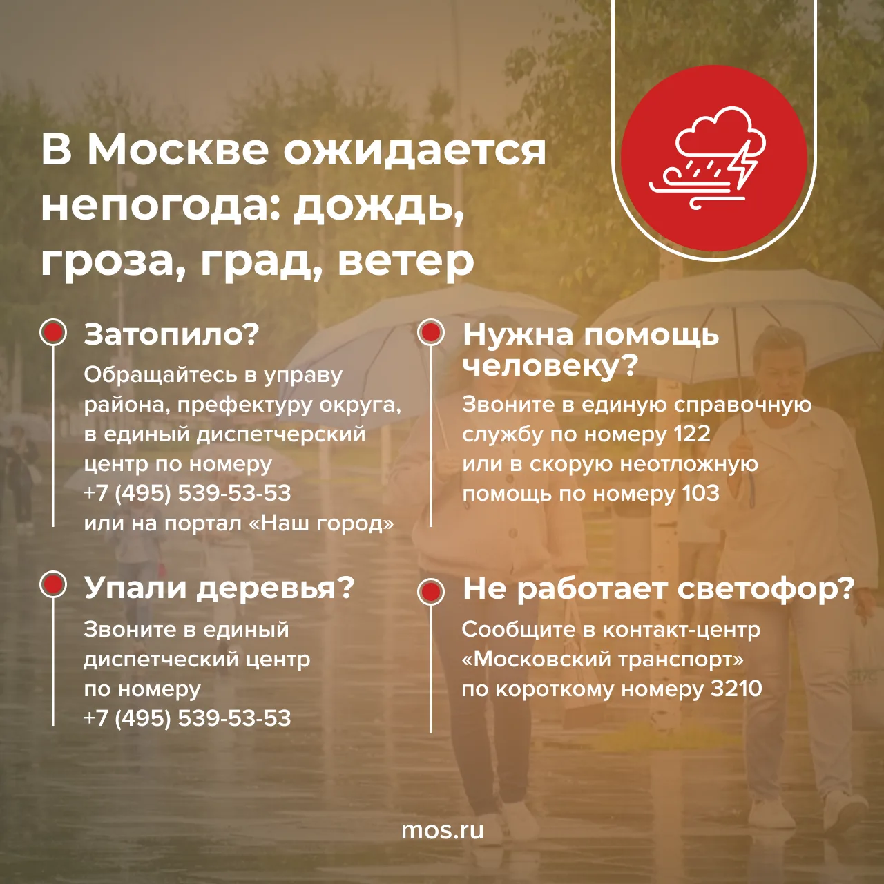 ❗️ В ближайшие часы в Москве ожидается дождь, ветер, местами гроза, ливень и град. Наиб...