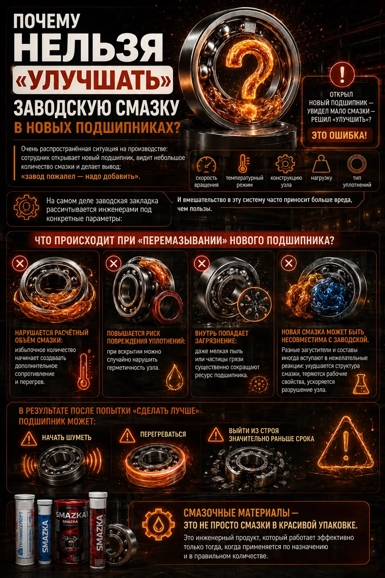 ⚙️Почему нельзя «улучшать» заводскую смазку в новых подшипниках?