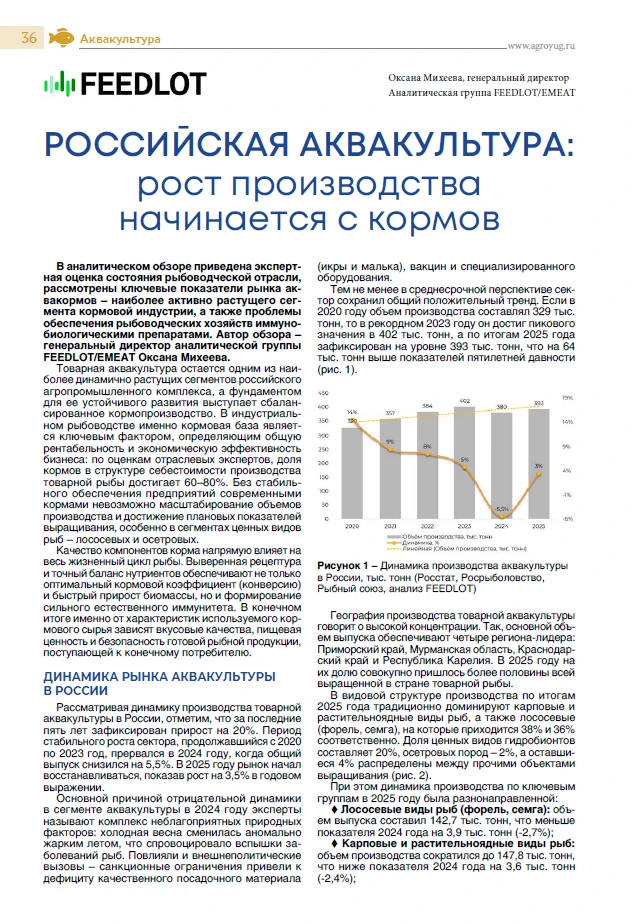 Российская аквакультура: рост производства начинается с кормов