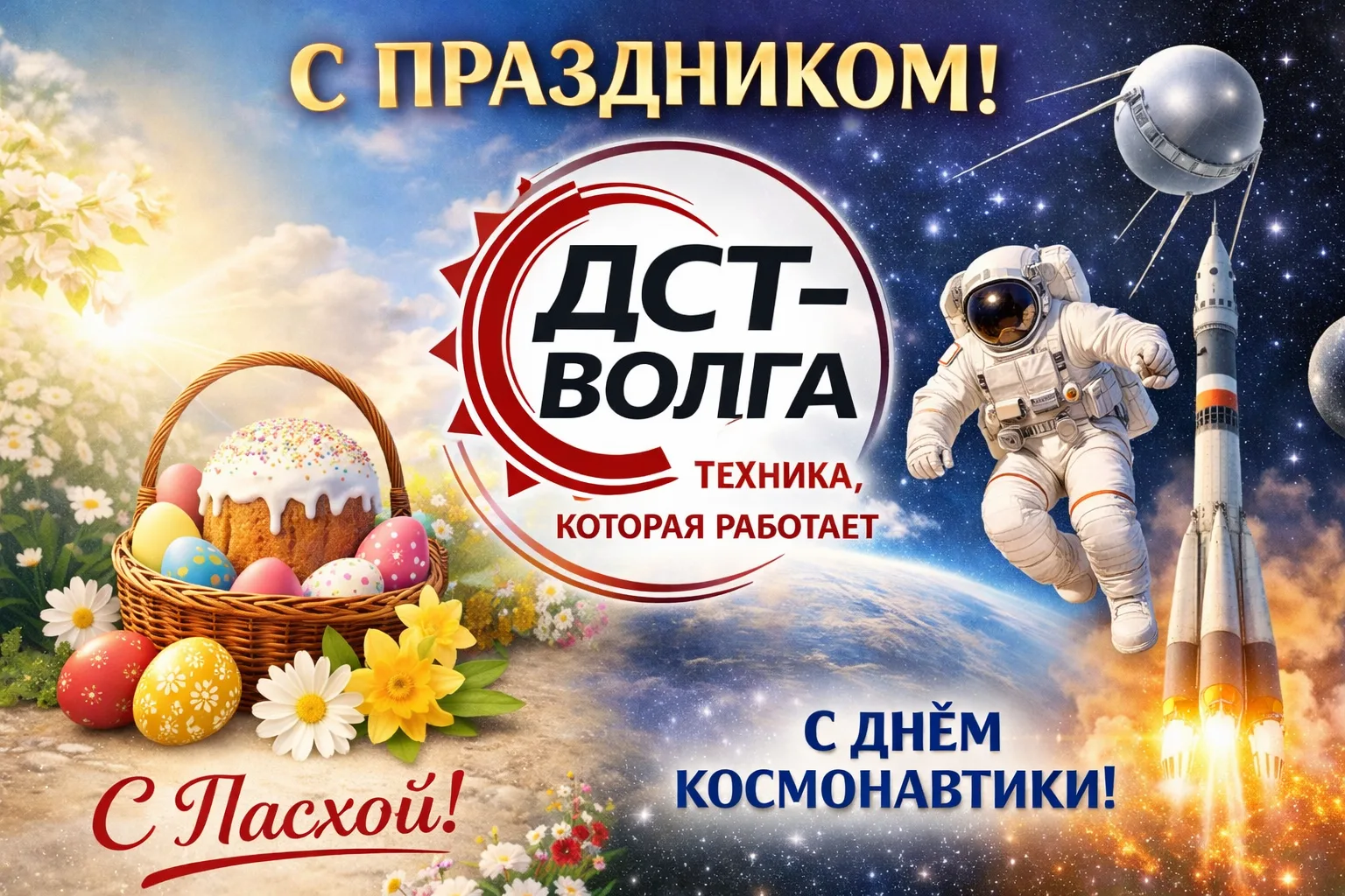 С праздниками 🤝
В этом году совпали два особенных дня —
Светлая Пасха и День космонавтики.
Совсем р