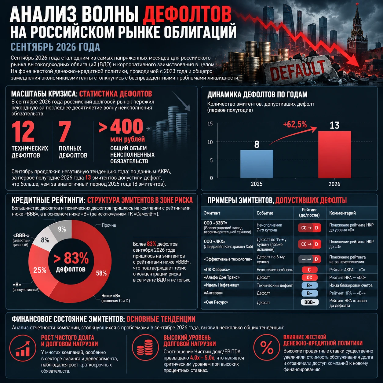 ⛔Анализ волны дефолтов на российском рынке облигаций: сентябрь 2026 года.