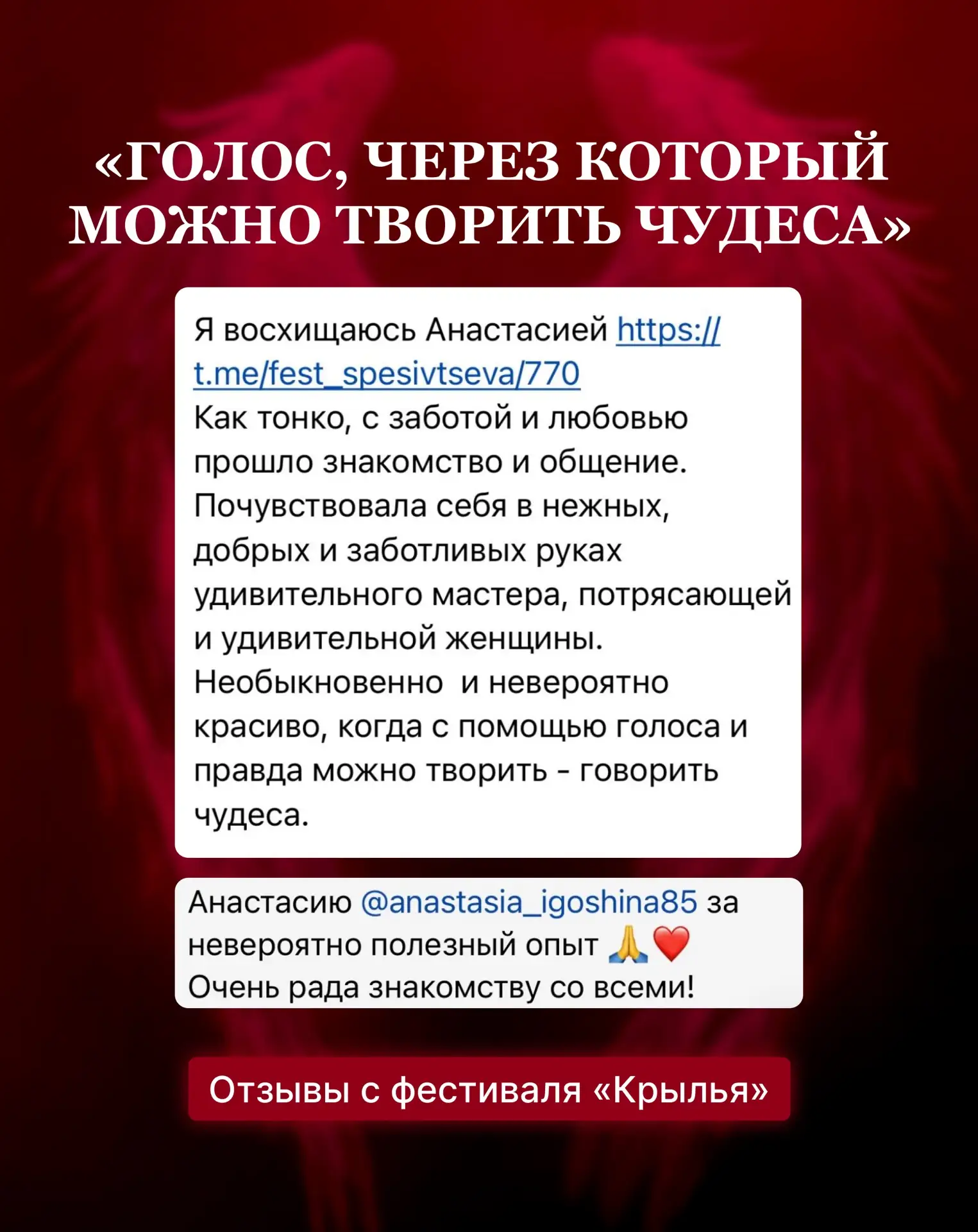 Вот такая обратная связь после моего мастер-класса на фестивале «Крылья»🪽