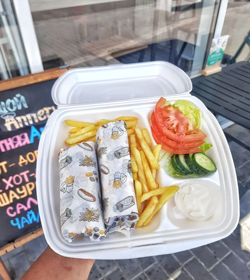 🍟 Шаурма-бокс всего за 199₽
(добавка к стоимости шаурмы)

Получай:
✅ Картошку фри
✅ Соус
✅ Свежие о