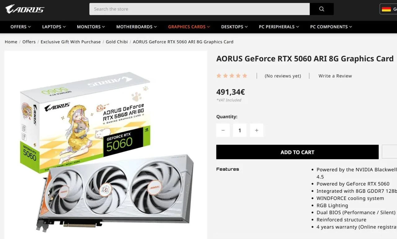 ‼️ Gigabyte выпустила свою первую вайфу-видеокарту