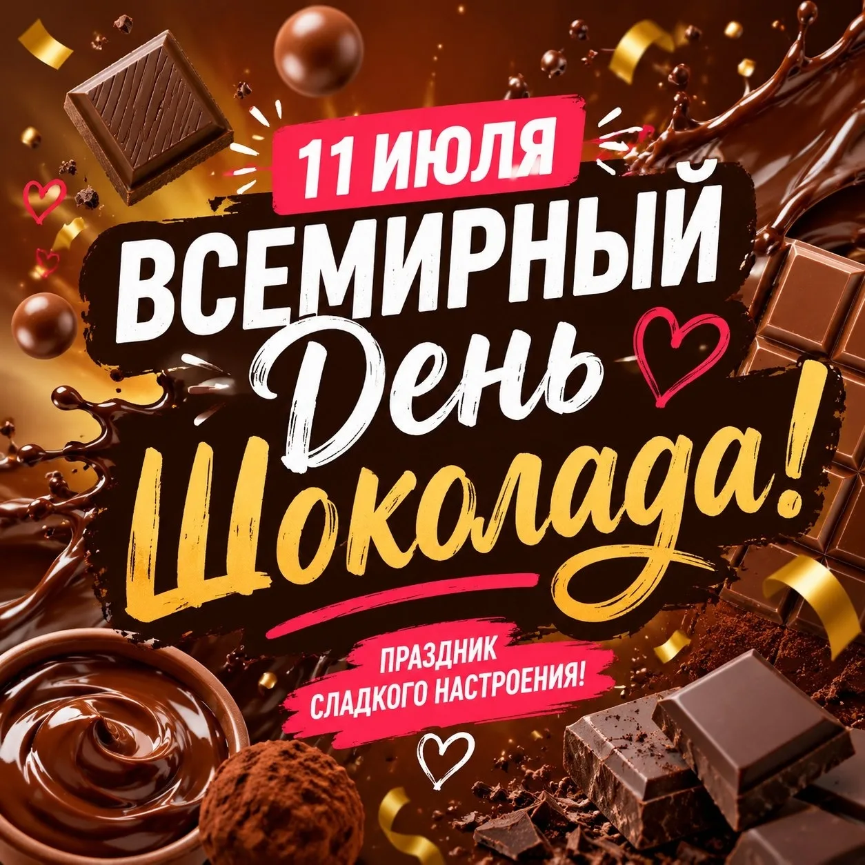 11 июля — Всемирный день шоколада! 🍫✨ Да, это тот день, когда вы можете без угрызений совести насла