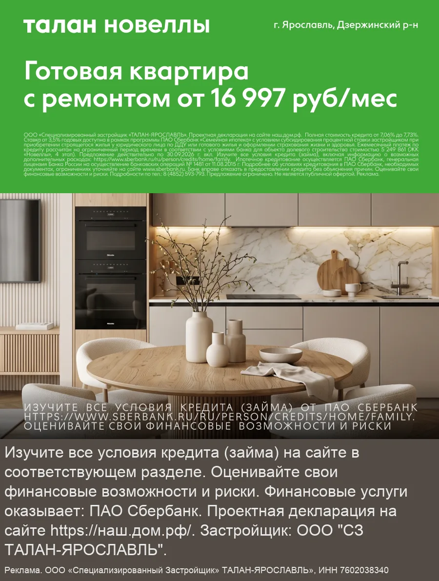 Готовая квартира с ремонтом в ЖК «Новеллы». Ярославль