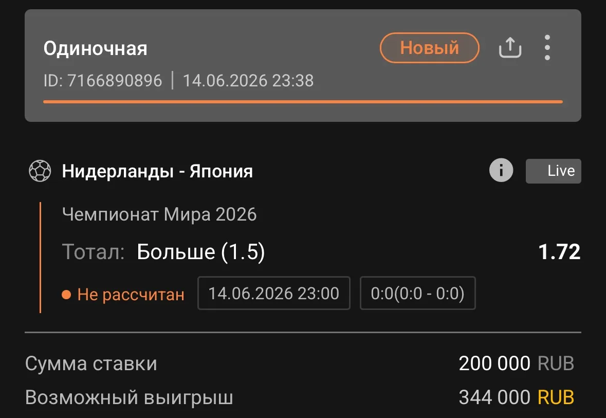 Чемпионат Мира ⚽️ 

Тотал: Больше 1.5